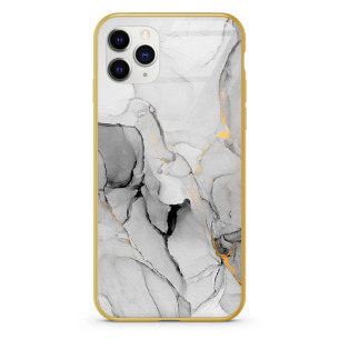 Szary marmur - iPhone 12 Pro Etui szklane złote