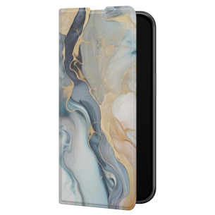 Błękitny marmur golden - iPhone 15 Pro Etui zamykane